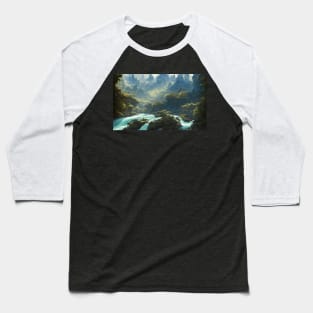 Picture Mountain River Landscape Baseball T-Shirt